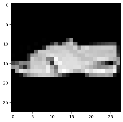 28x28 Fashion-MNIST image — predicted Sneaker, actual Sandal
