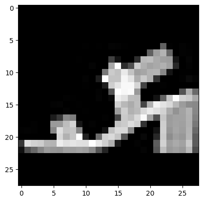 28x28 Fashion-MNIST image — predicted Sandal, actual Sandal
