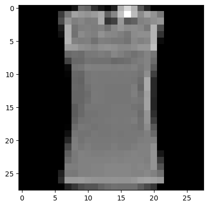 28x28 Fashion-MNIST image — predicted T-shirt/top, actual T-shirt/top